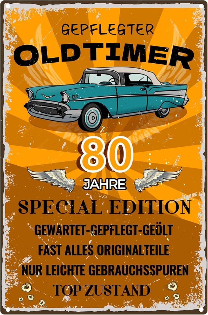 Vintage Blechschild zum 80. Geburtstag für Männer, 20x30 cm