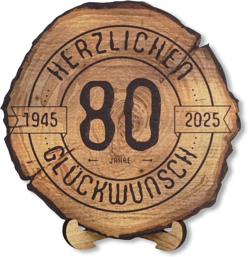 Holzscheibe 80 Jahre - Jubiläumsgeschenk 2025, 20 cm