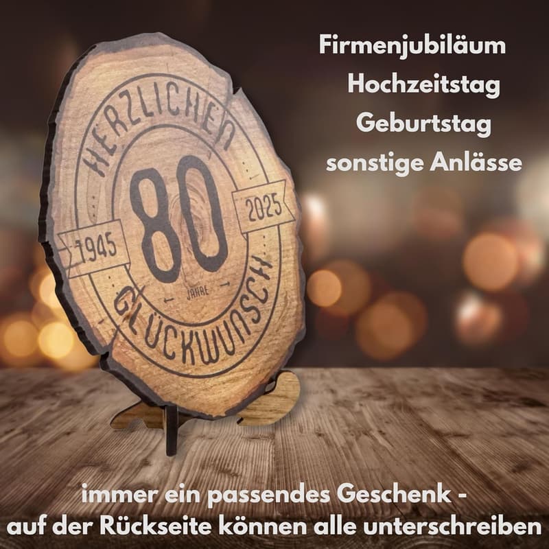 Holzscheibe 80 Jahre - Jubiläumsgeschenk 2025, 20 cm