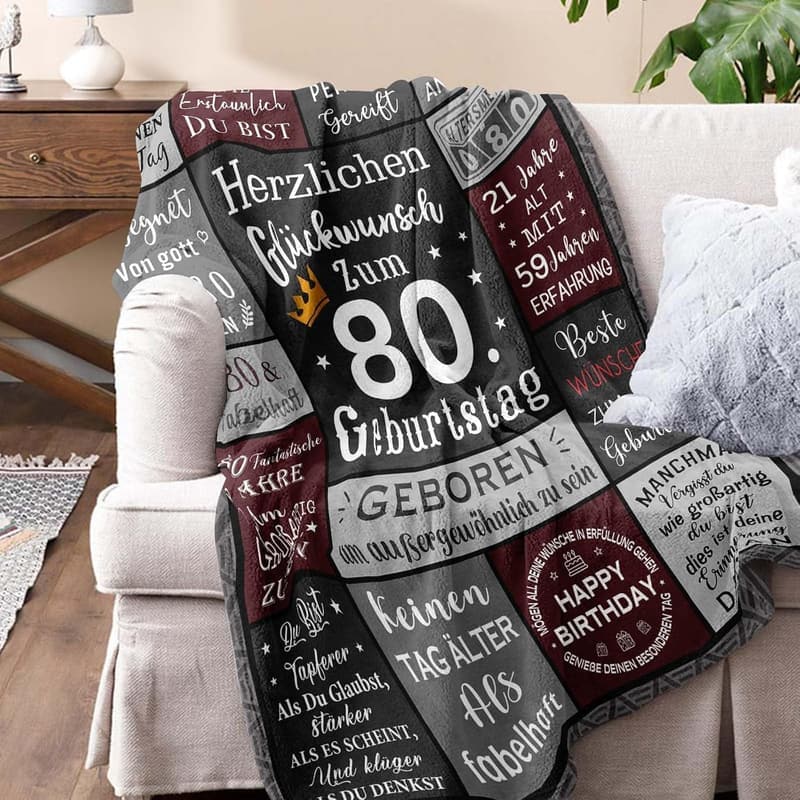 Geschenkset zum 80. Geburtstag für Männer, Decke 150x130 cm