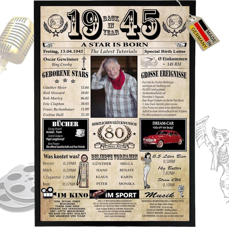 Personalisierbare Chronik zum 80. Geburtstag für Frauen und Männer auf 400g/m² Premium Papier