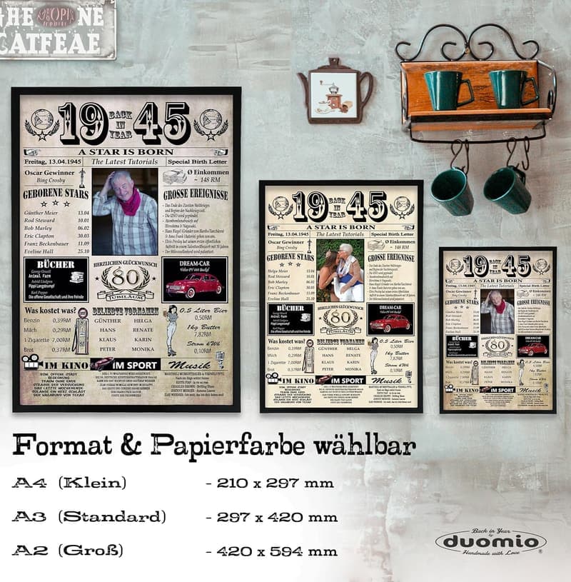 Personalisierbare Chronik zum 80. Geburtstag für Frauen und Männer auf 400g/m² Premium Papier