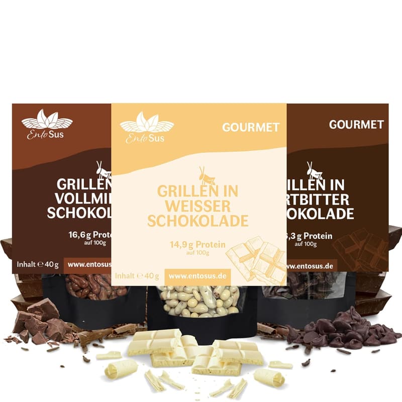 Probierpaket - Belgische Schokolade mit knusprigen Grillen (3x 40g)
