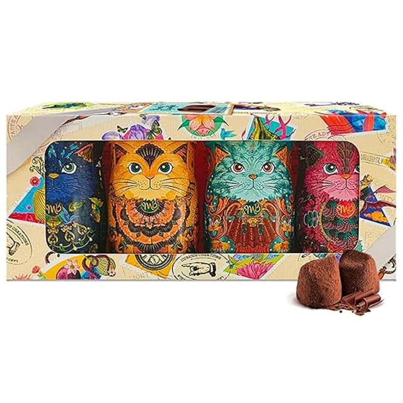 Schokoladentrüffel Geschenkset im Katzen-Design, 4 x 36g