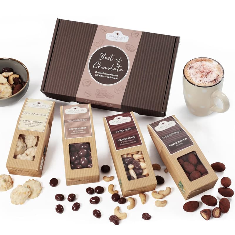 Wellnuss Schokoladen Geschenkset – Nussmischung in Geschenkbox für Paare