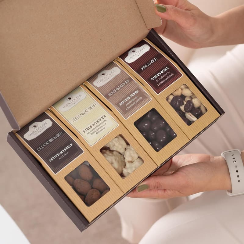 Wellnuss Schokoladen Geschenkset – Nussmischung in Geschenkbox für Paare