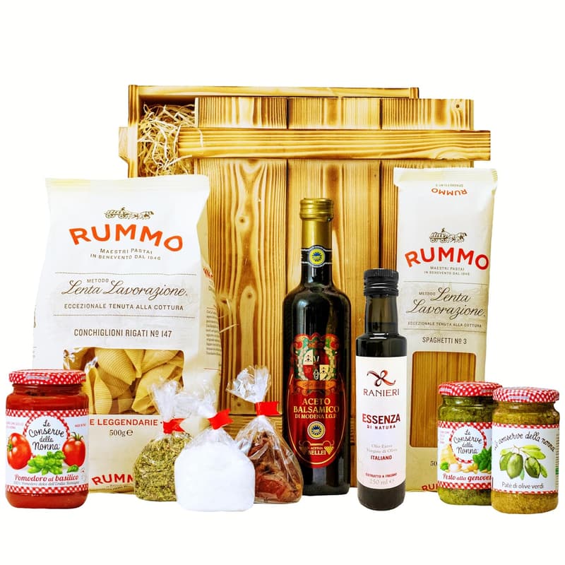 Italienisches Geschenkset „Pisa“ – Geschenkkorb mit Pasta & Olivenöl für Paare