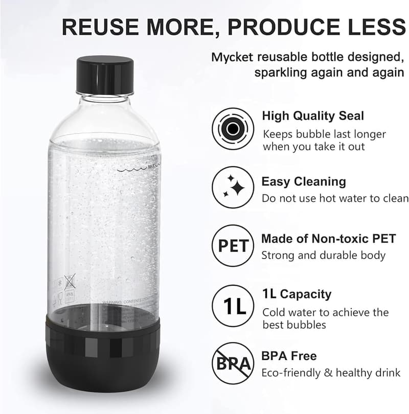 Wiederverwendbare BPA-freie Soda-Flaschen 1 Liter, 2er Set schwarz