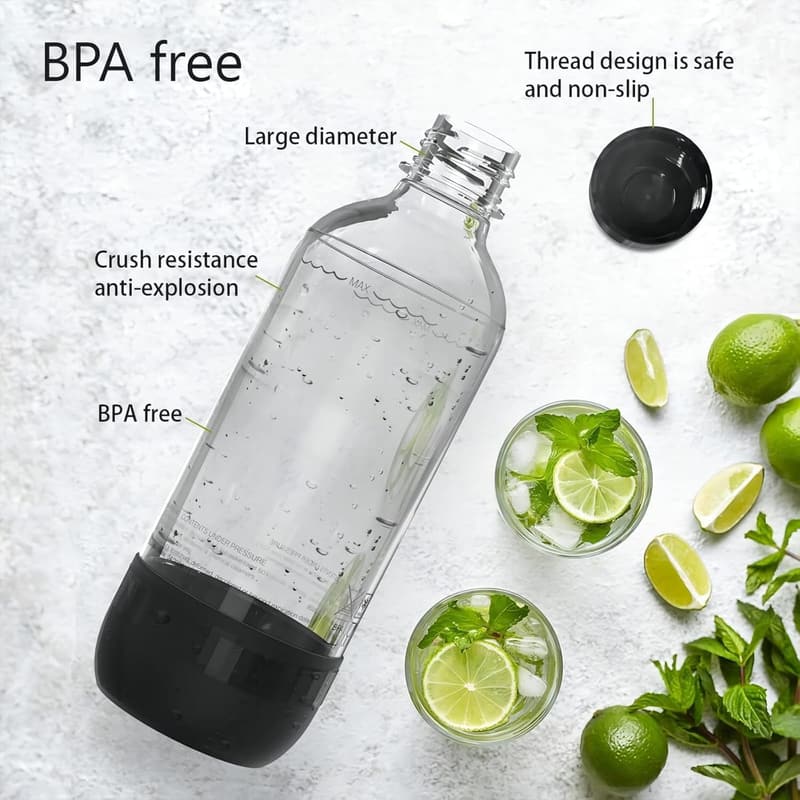 Wiederverwendbare BPA-freie Soda-Flaschen 1 Liter, 2er Set schwarz
