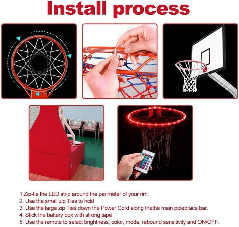 LED-Basketballkorb mit Fernsteuerung, 16 Farben, wasserdicht, für nächtliches Training