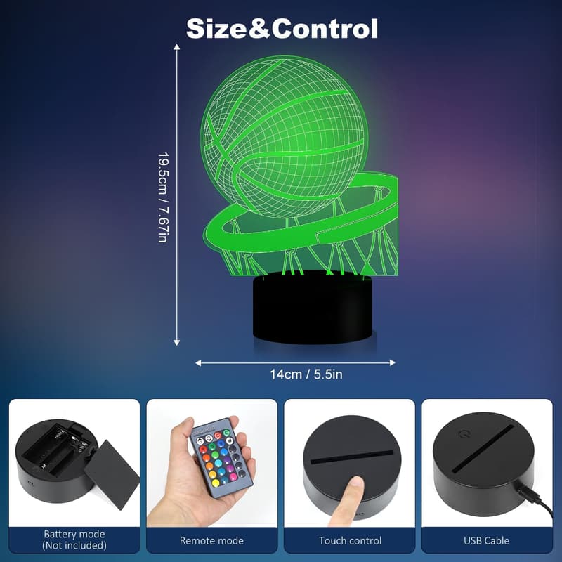 Basketball-Lampe 3D mit Fernbedienung, 16 Farben – Geschenk für Kinder