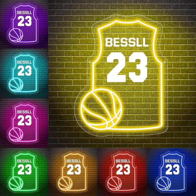 Personalisierte Basketball-Neonlicht-Wanddekoration für Jungen - Geschenk zu Weihnachten oder Geburtstag