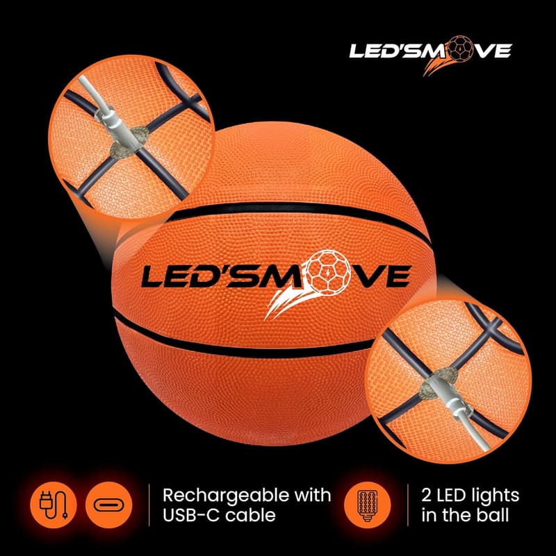 LED Basketball Größe 7 – Leuchtender Outdoor-Ball, USB wiederaufladbar