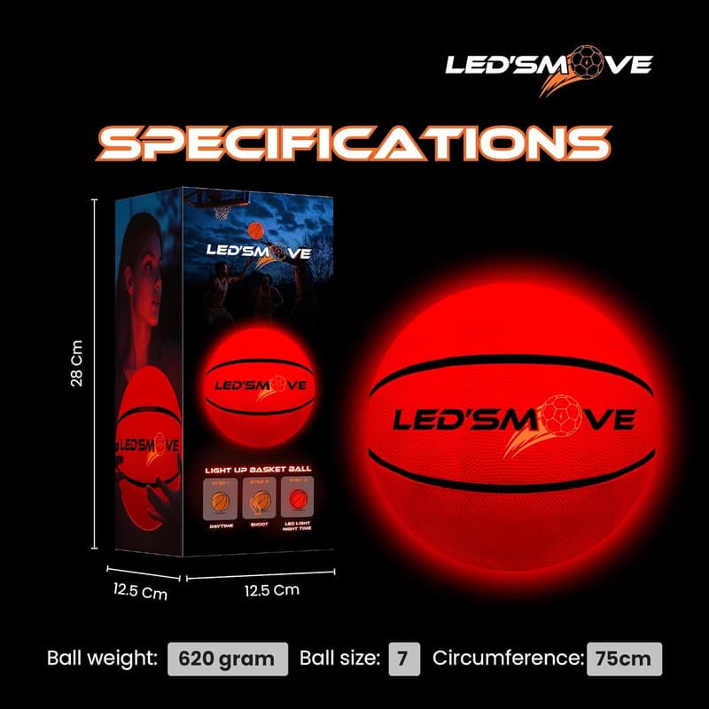 LED Basketball Größe 7 – Leuchtender Outdoor-Ball, USB wiederaufladbar
