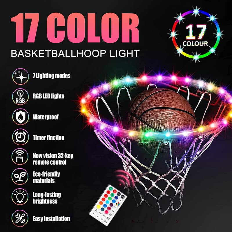 LED-Basketballkorb-Lichterkette mit Fernbedienung – 16 Farben, wasserdicht