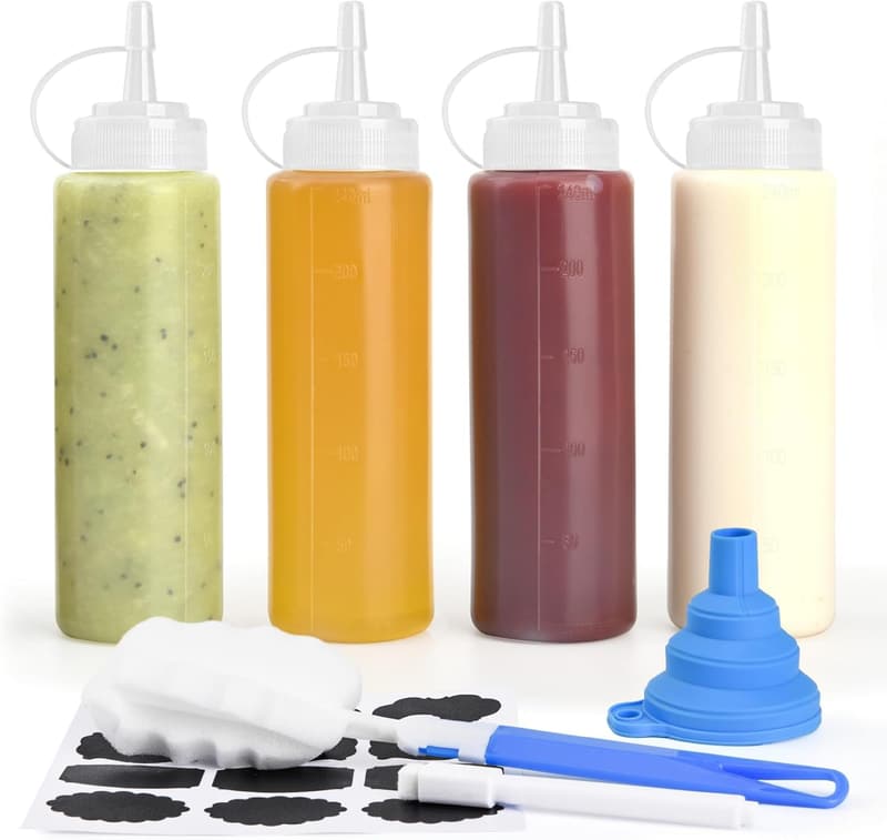4er Set Kunststoff Quetschflaschen 250ml für Saucen und Öle