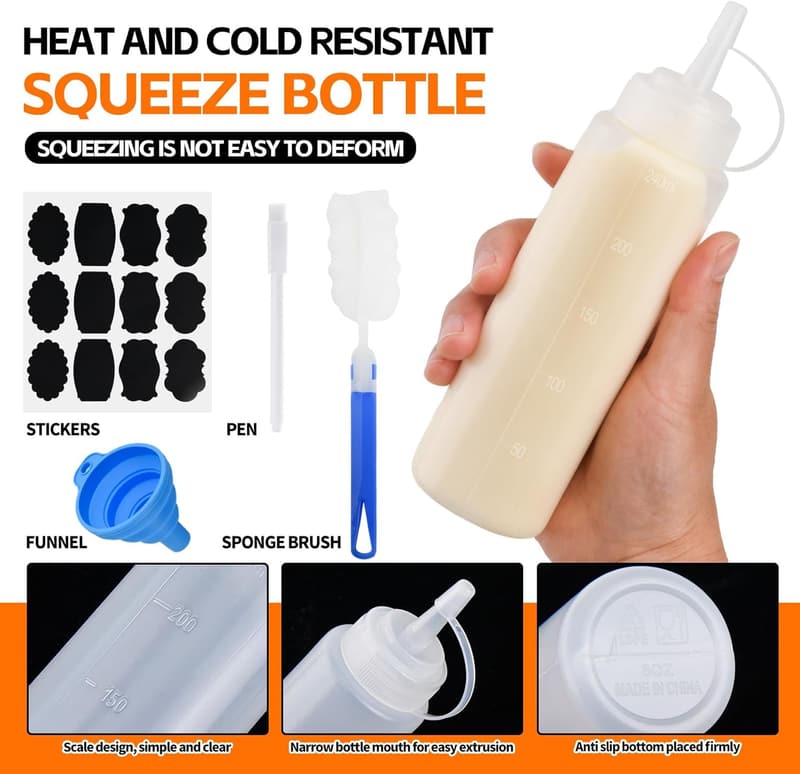 4er Set Kunststoff Quetschflaschen 250ml für Saucen und Öle