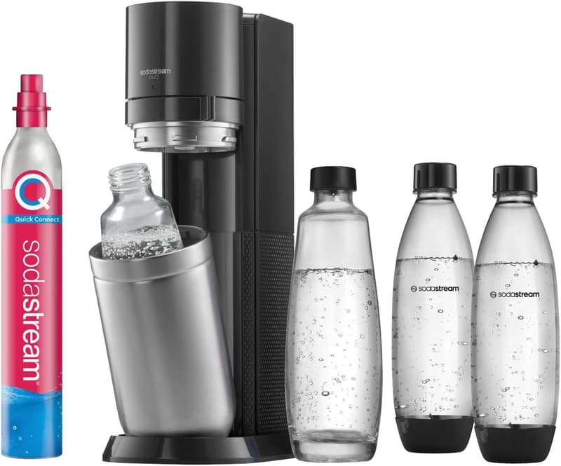 SodaStream DUO Wassersprudler mit CO2-Zylinder und 4 Flaschen, Titan