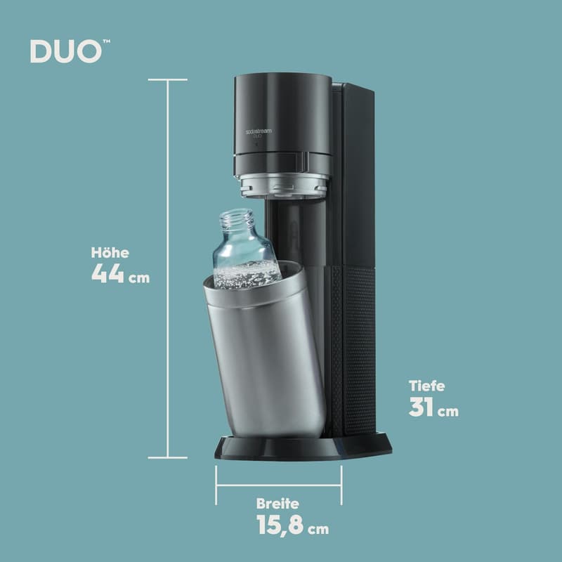 SodaStream DUO Wassersprudler mit CO2-Zylinder und 4 Flaschen, Titan