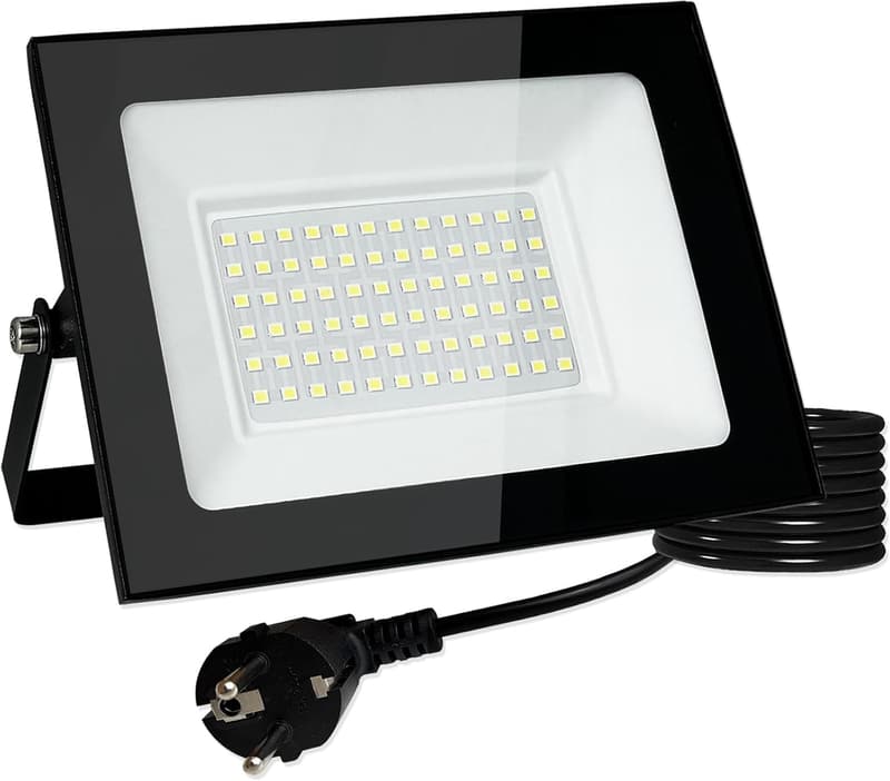 50W LED Außenstrahler mit Stecker, IP66 wasserdicht, kaltweiß