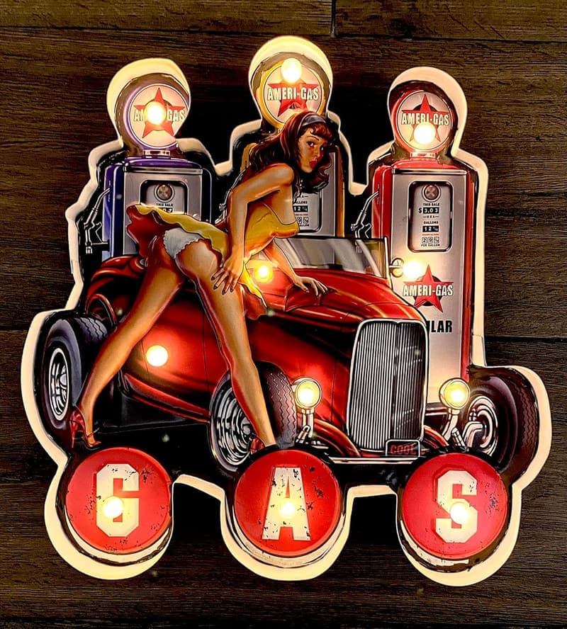 Beleuchtetes Vintage-Pin-up-Schild für Männerhöhlen, 38 x 38 x 5 cm
