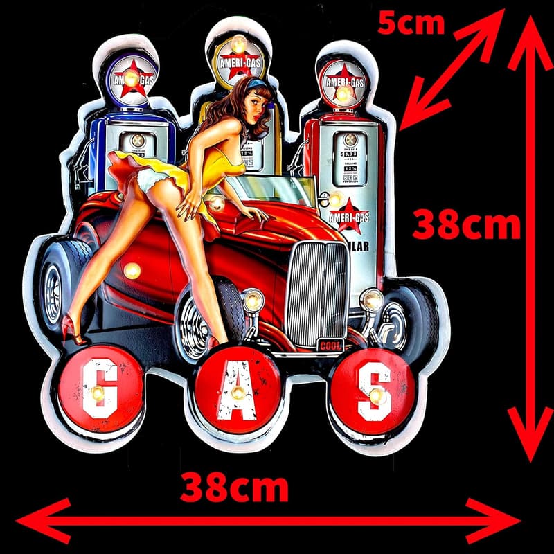 Beleuchtetes Vintage-Pin-up-Schild für Männerhöhlen, 38 x 38 x 5 cm