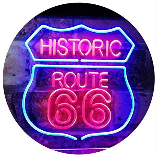Route 66 Neonlicht mit LED in Blau und Rot – Deko-Schild 400 x 300 mm