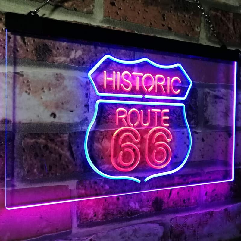 Route 66 Neonlicht mit LED in Blau und Rot – Deko-Schild 400 x 300 mm