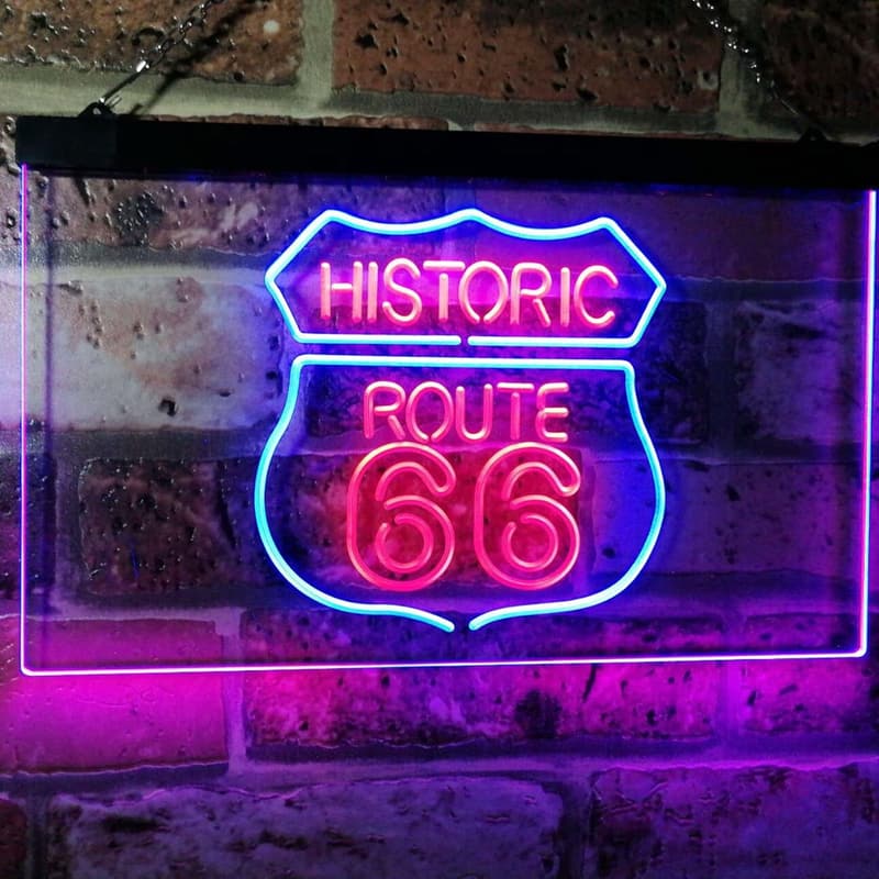 Route 66 Neonlicht mit LED in Blau und Rot – Deko-Schild 400 x 300 mm
