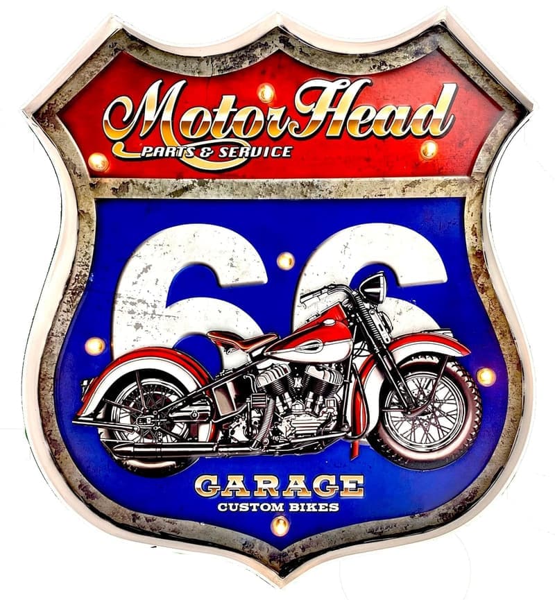 Route 66 Vintage LED Wanddeko aus Metall – 47 x 43 x 5 cm