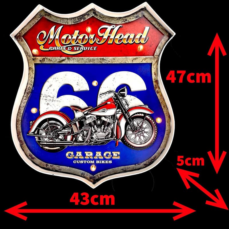 Route 66 Vintage LED Wanddeko aus Metall – 47 x 43 x 5 cm