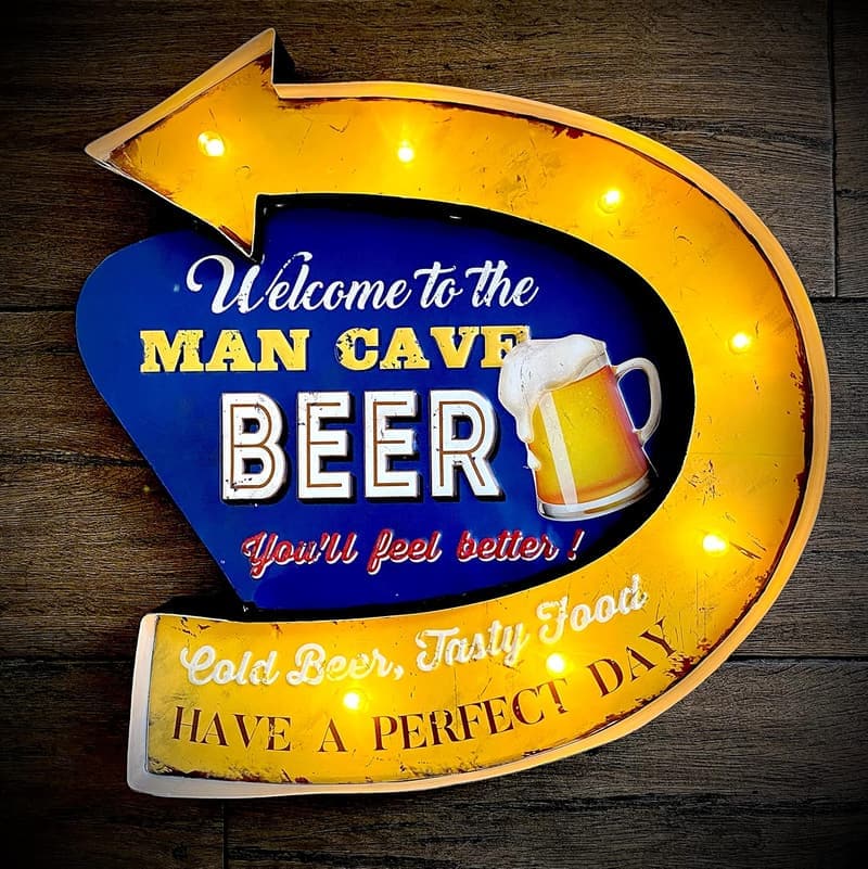 LED Leuchtschild für Männer-Bierhöhle – Vintage Dekoration 47 x 45 cm