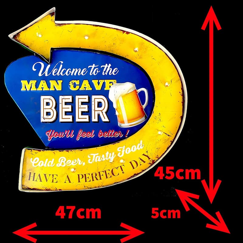 LED Leuchtschild für Männer-Bierhöhle – Vintage Dekoration 47 x 45 cm