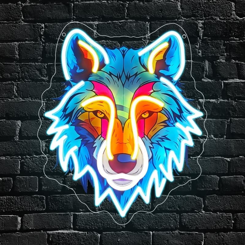 Neon Wolfkopf Schild – Dimmbares LED Wanddekor für Tierzimmer