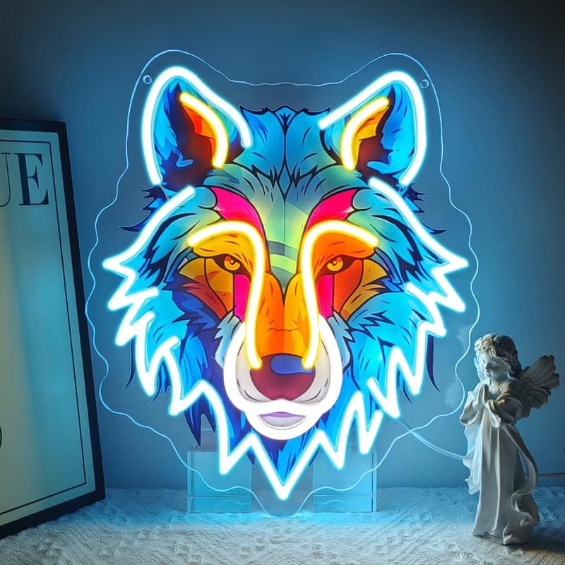 Neon Wolfkopf Schild – Dimmbares LED Wanddekor für Tierzimmer