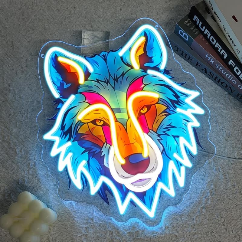 Neon Wolfkopf Schild – Dimmbares LED Wanddekor für Tierzimmer
