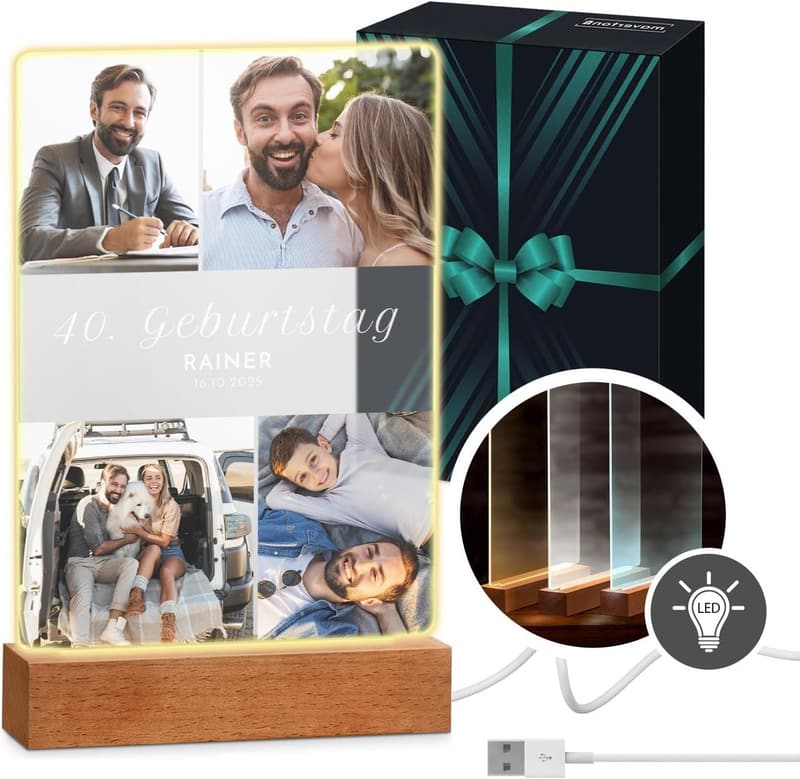 Personalisierte LED-Acrylglas-Bilder für Männer zum 40. Geburtstag