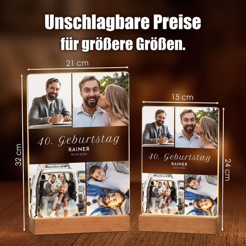 Personalisierte LED-Acrylglas-Bilder für Männer zum 40. Geburtstag