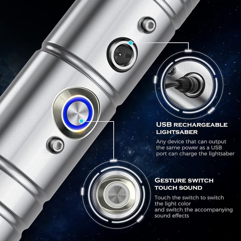 RGB Lichtschwert mit Metall-Hilt und Soundeffekt für Kinder