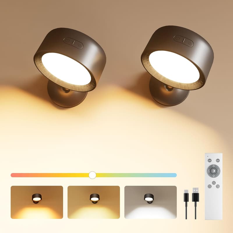 Kabellose LED Wandleuchten im 2er Set mit 18 Farbmodi, dimmbar, Akku 8000mAh
