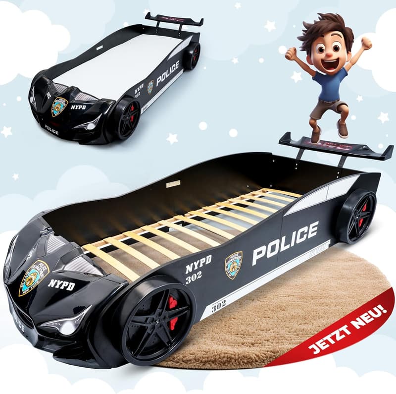 MARQA Kinderbett Rennwagen 90x200 inkl. 18 cm Matratze und Rollrost