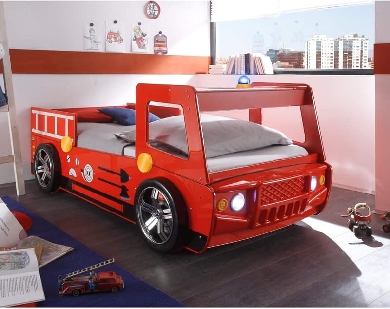Feuerwehrbett mit LED-Beleuchtung 90 x 200 cm für Kinder