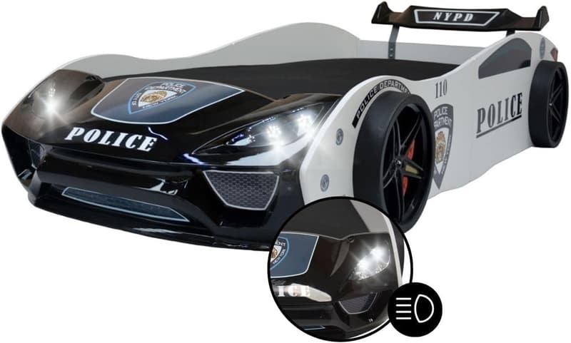 Coemo Polizeiauto-Bett für Kinder 90x200 cm mit LED und Lattenrost
