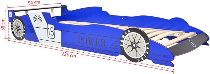 Rennwagen-Kinderbett mit LED, 90x200 cm, blau