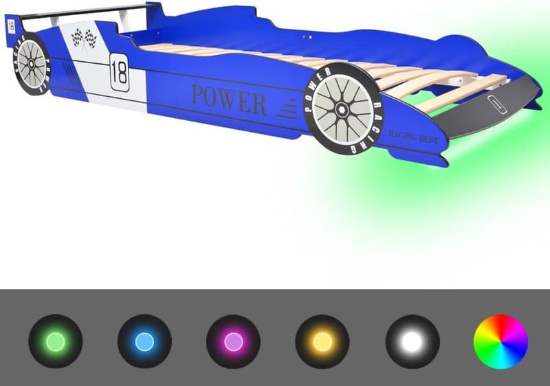 Rennwagen-Kinderbett mit LED, 90x200 cm, blau