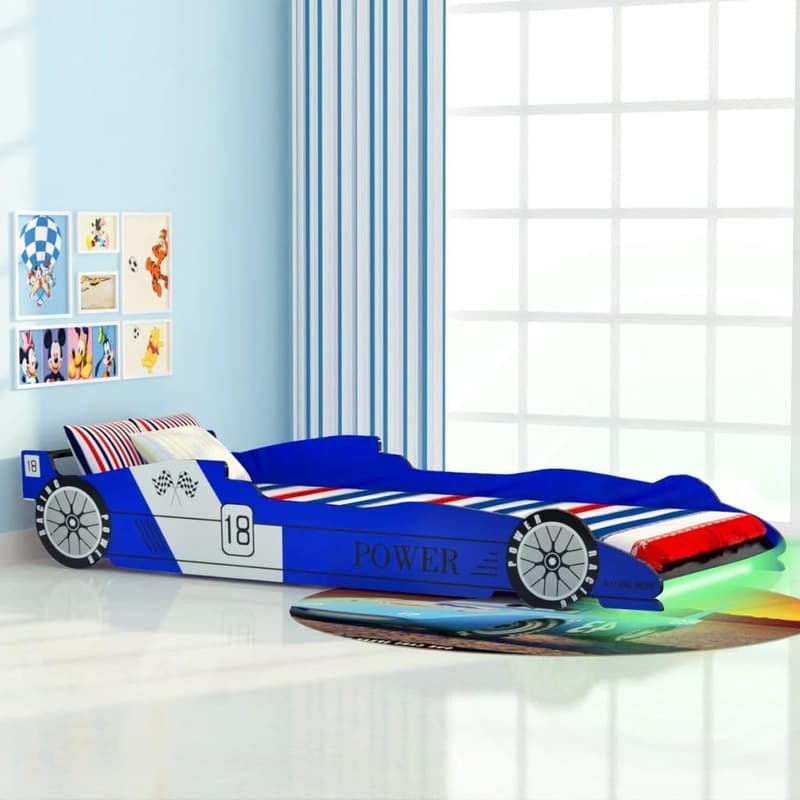 Kinderbett Rennwagen-Design mit LED 90x200 cm – Blau