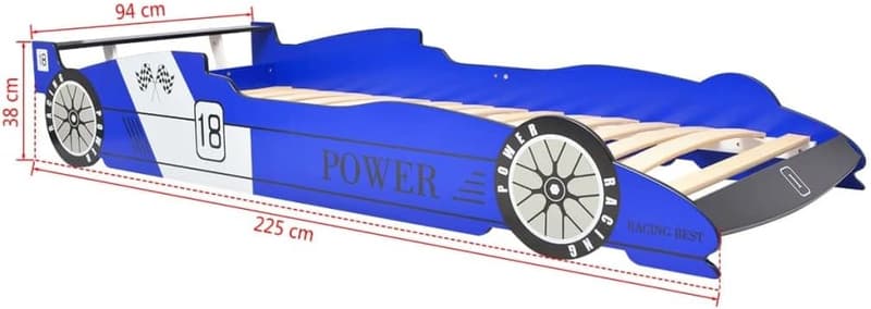Kinderbett Rennwagen-Design mit LED 90x200 cm – Blau