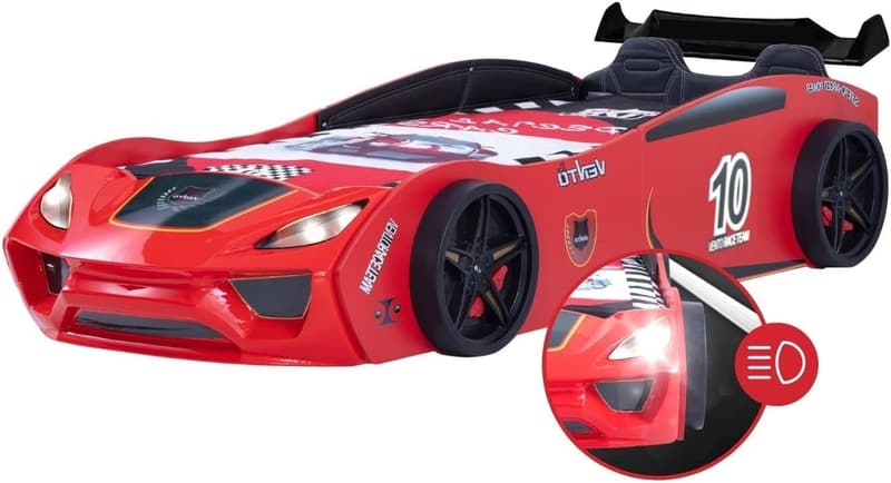 Autobett Dream Racer Rot 90x200 mit Lattenrost und LED für Kinder