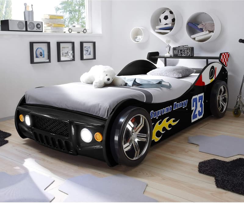 ENERGY LED-Autobett 90 x 200 cm für Kinder in Schwarz