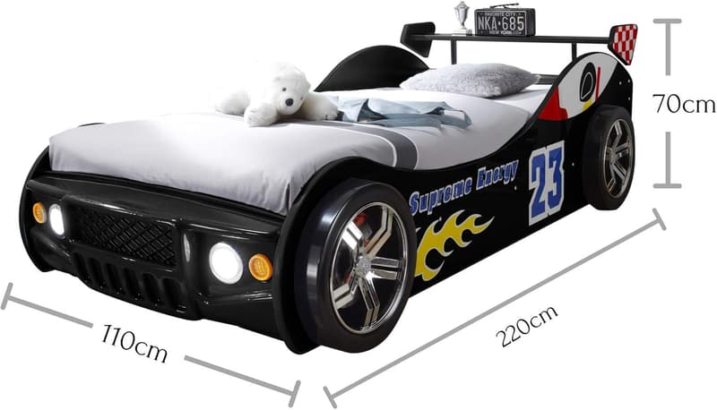 ENERGY LED-Autobett 90 x 200 cm für Kinder in Schwarz